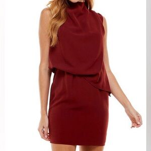 TCEC burgundy mock neck draped sleeveless mini dress layered front size medium
